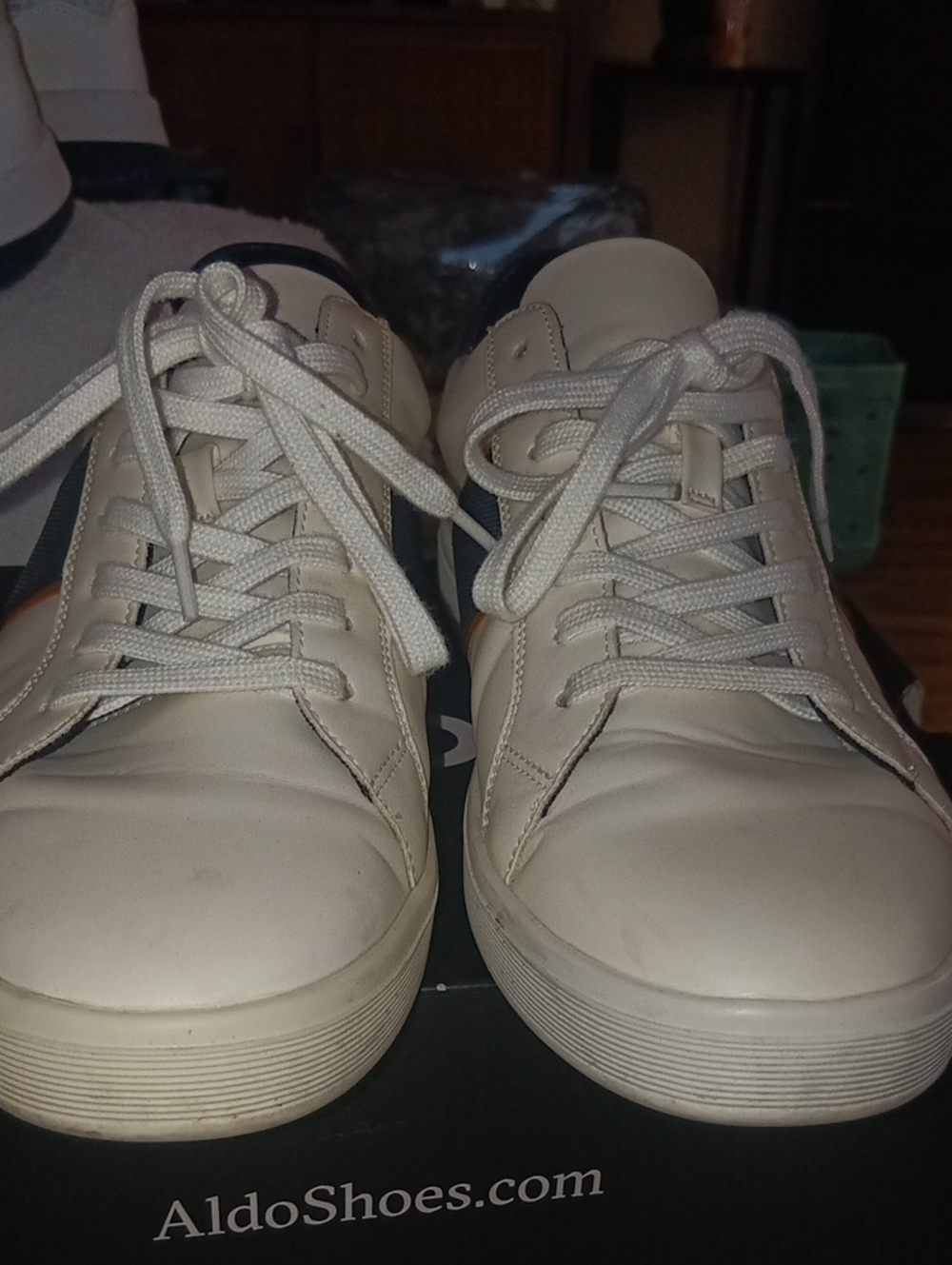 Aldo Cream Leather Lace-Up Sneakers